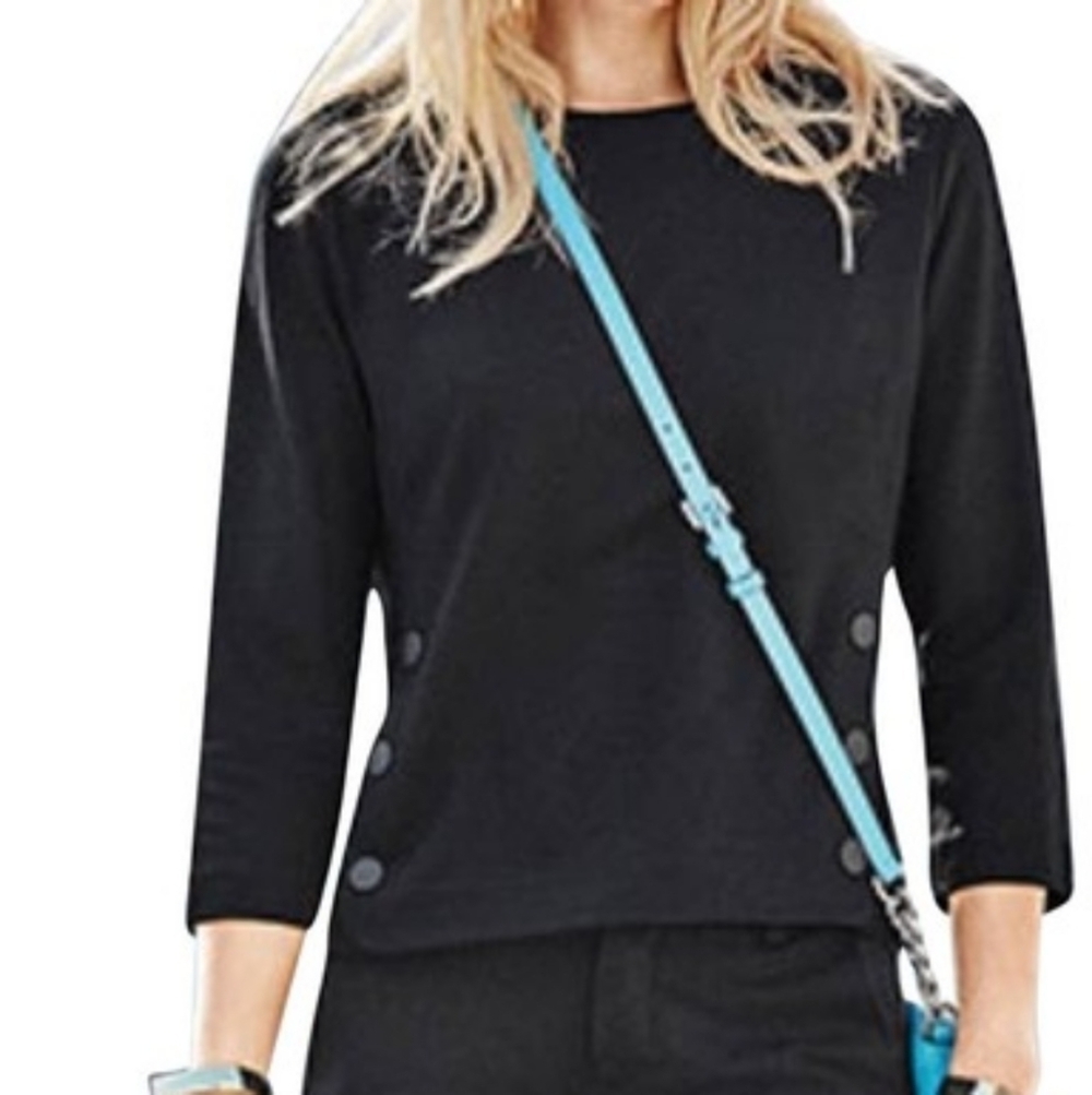 Cabi snap button twill ponte utility top 3/4 Sleeve Black Womens Small